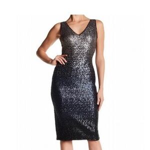 RACHEL ROY Slate Blue Ombre sequin MIDI dress Sz 0